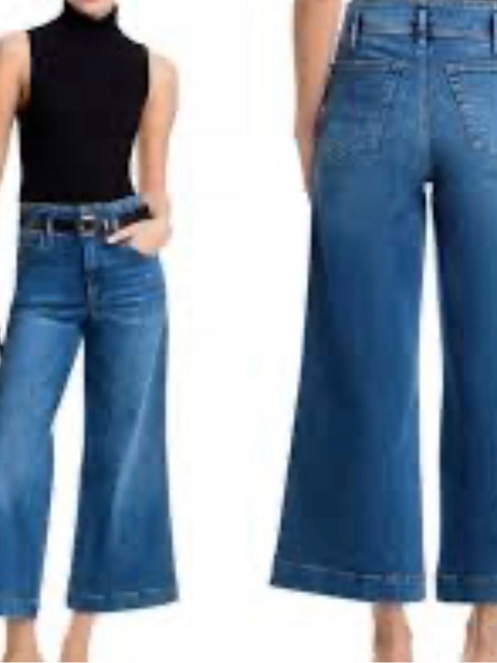 Oat New York Wide-Leg Cropped Jeans - Blue Denim